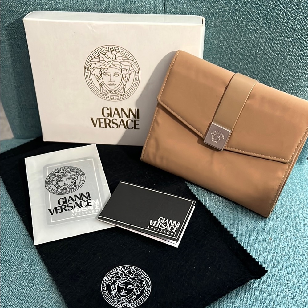Versace Tan Wallet Clutch with Box, Dust Cloth, & Tags EUC